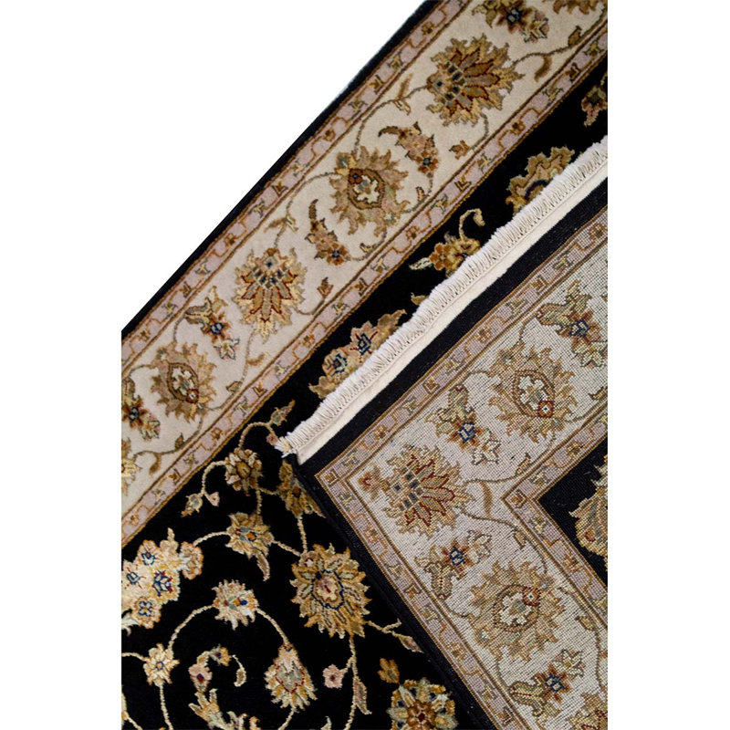 Hand-Knotted High-Quality Black and Beige Area Rug