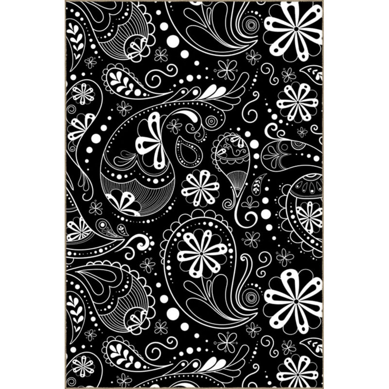 Tapis décoratif moderne à motif abstrait noir à motifs mixtes, Rectangle 2 pi 4 po x 4 pi