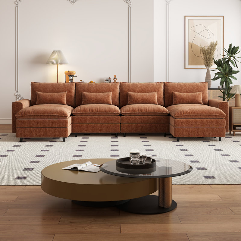 Ensemble de canapé en U pour salon, H 39,37 po x l 158,27 po x P 35,83 po, Chenille orange