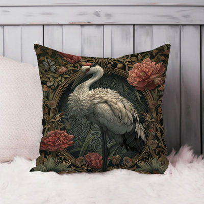 Animals William Morris Crane Bird VI Cottage Throw Pillow Cover