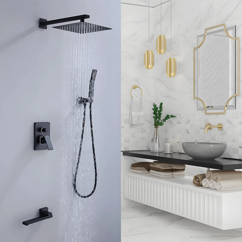 Tub Shower System, Pressure Balance Shower System 10” Rainfall Tub And Shower Faucet With Reserve Valve