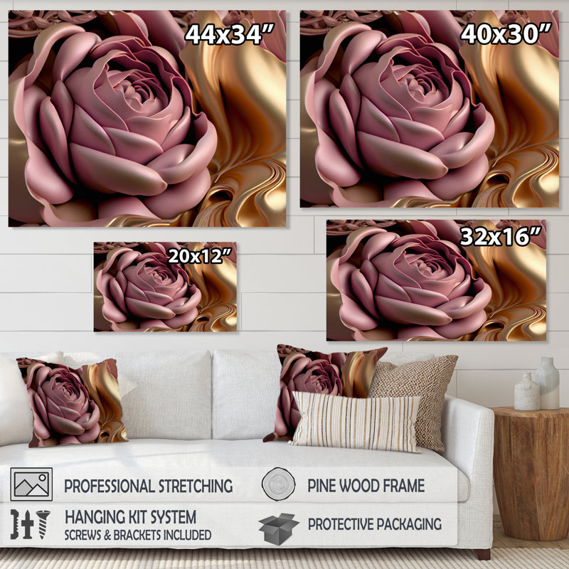 Art floral rose et rose II, H 34 po x l 44 po, Toile tendue, Sans cadre