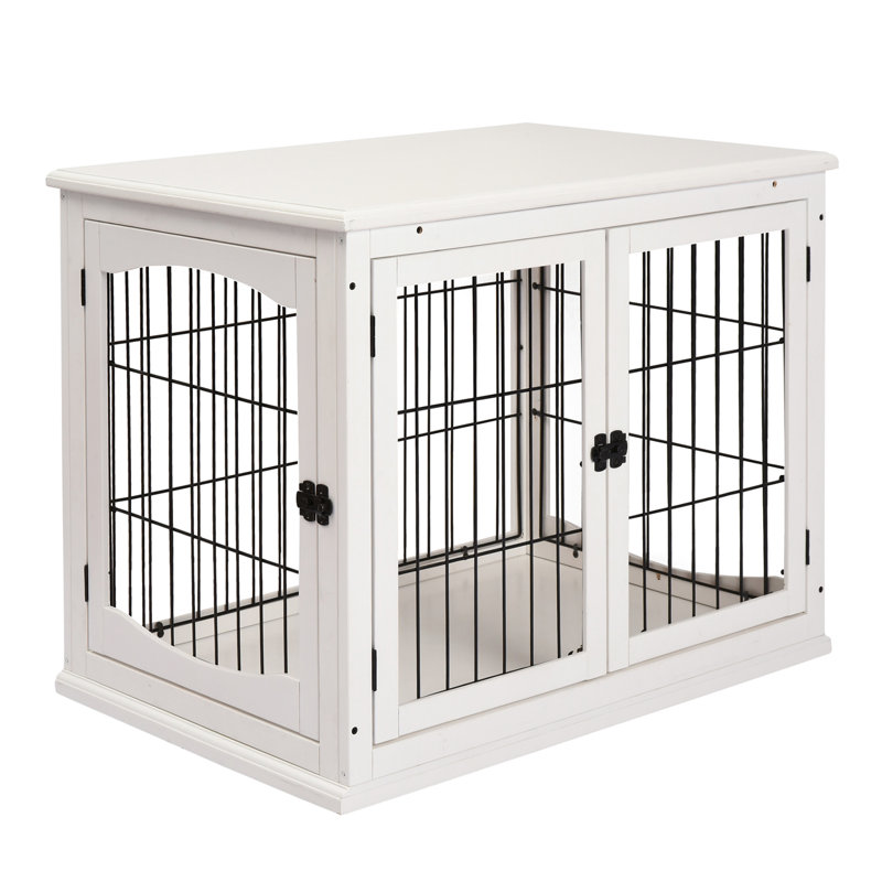 Table d'appoint pour cage de chien d'intérieur, deux portes verrouillables, jolie table décorative pour niche de chiot, petite table blanche, verrouillable, deux côtés ouvrants, niche