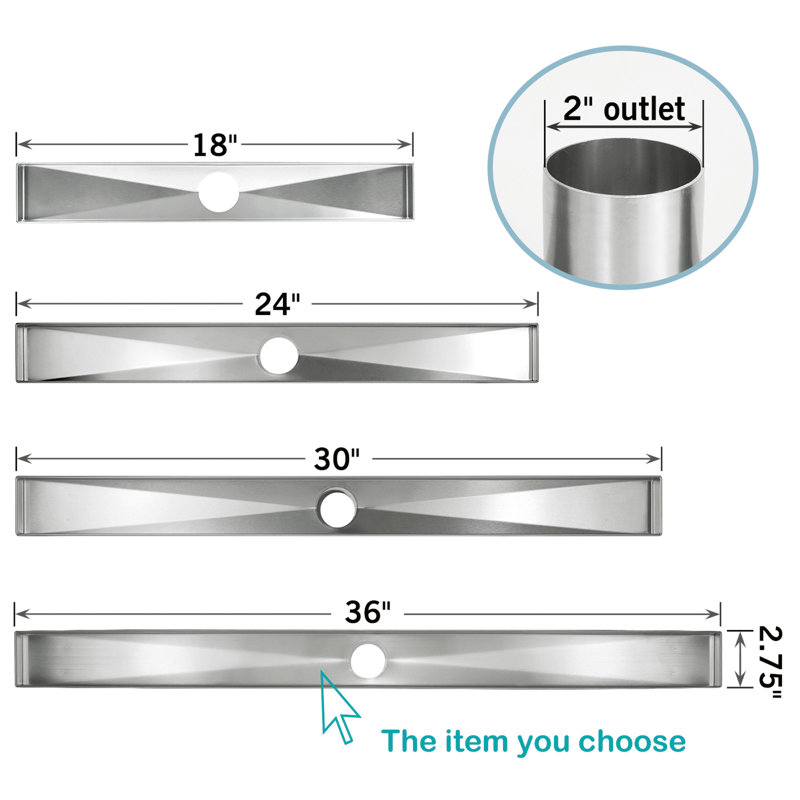 36 In. Stainless Steel Linear Shower Drain With Square Pattern Surface, Brushed Nickel