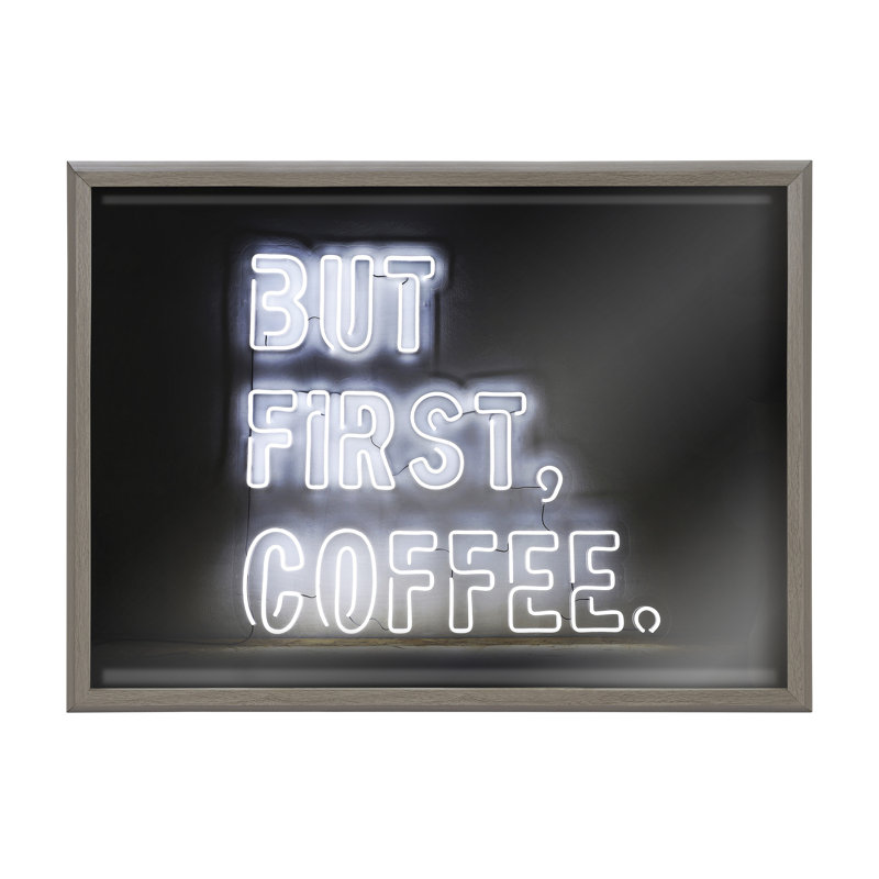 «But First Coffee» par The Creative Bunch Studio, art mural en verre encadré
