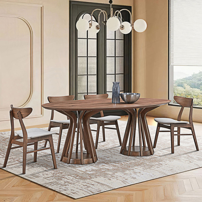 Modern Dining Table, Oval Table With Sturdy Pedestal Base, Walnut