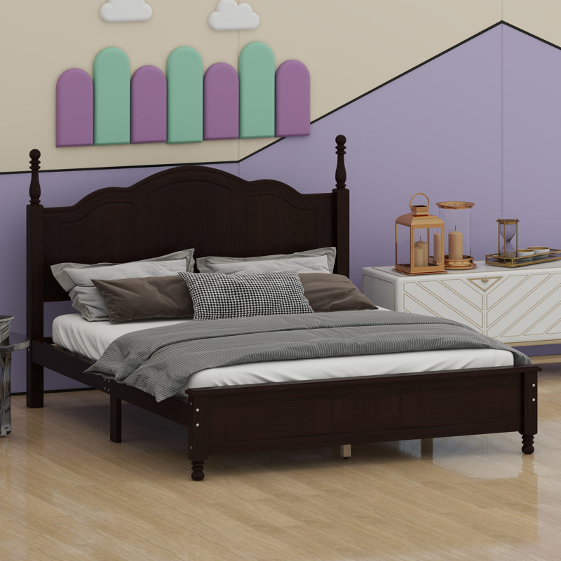Structure de lit plateforme de style rétro avec support de lattes en bois robuste, Dark Walnut