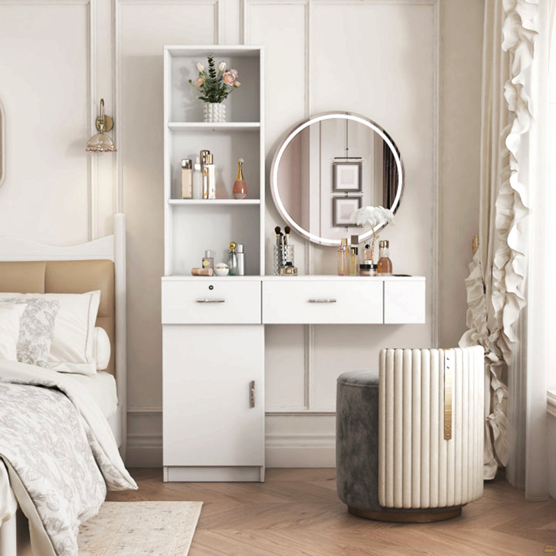 Coiffeur, rangement multi-couches, grand espace de rangement, Blanc