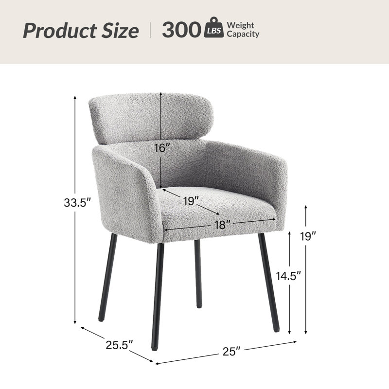 Turgeon Boucle Mid-Century Modern 19"H Dining Chair with Adjustment Feet, Gray, 2
