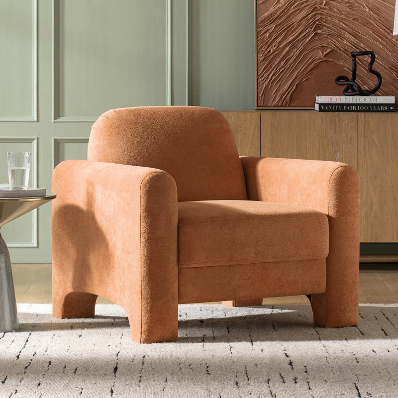 Gabriel Modern 91CM Wide Curved Chenille Armchair, Orange