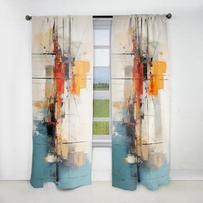 Teal Orange Bold Energy IV - Dams Room Darkening Abstract Curtain - 1 Panel