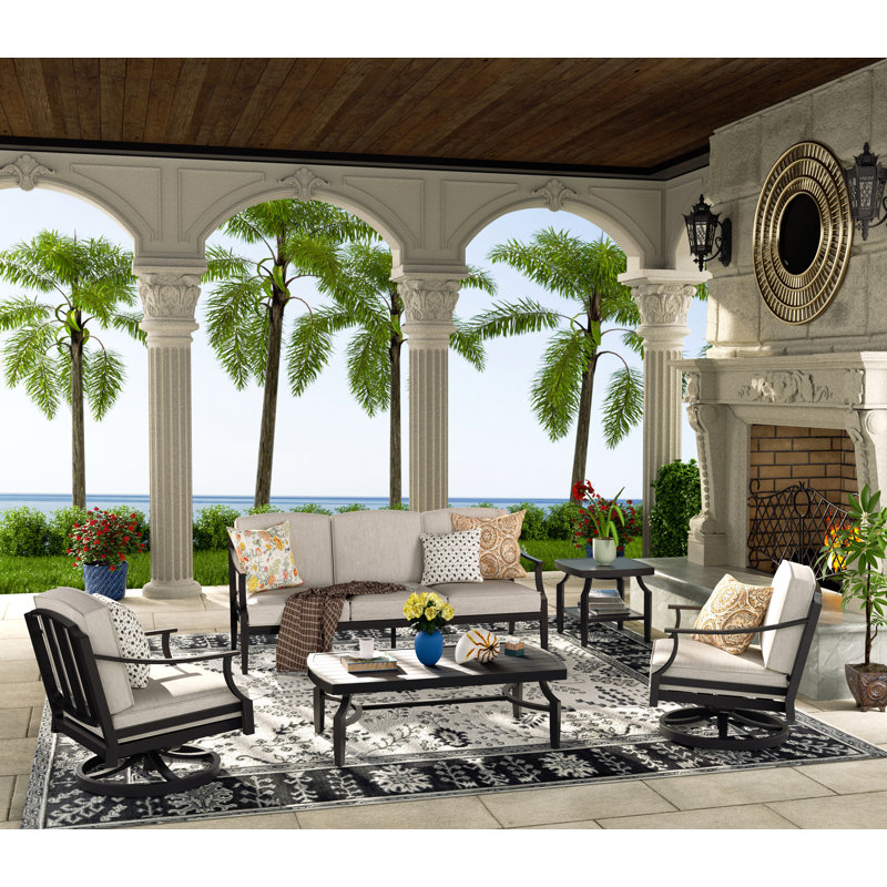 Tamarin 5 Person Aluminum Patio Sofa Seating Group With Sunbrella® Cushions