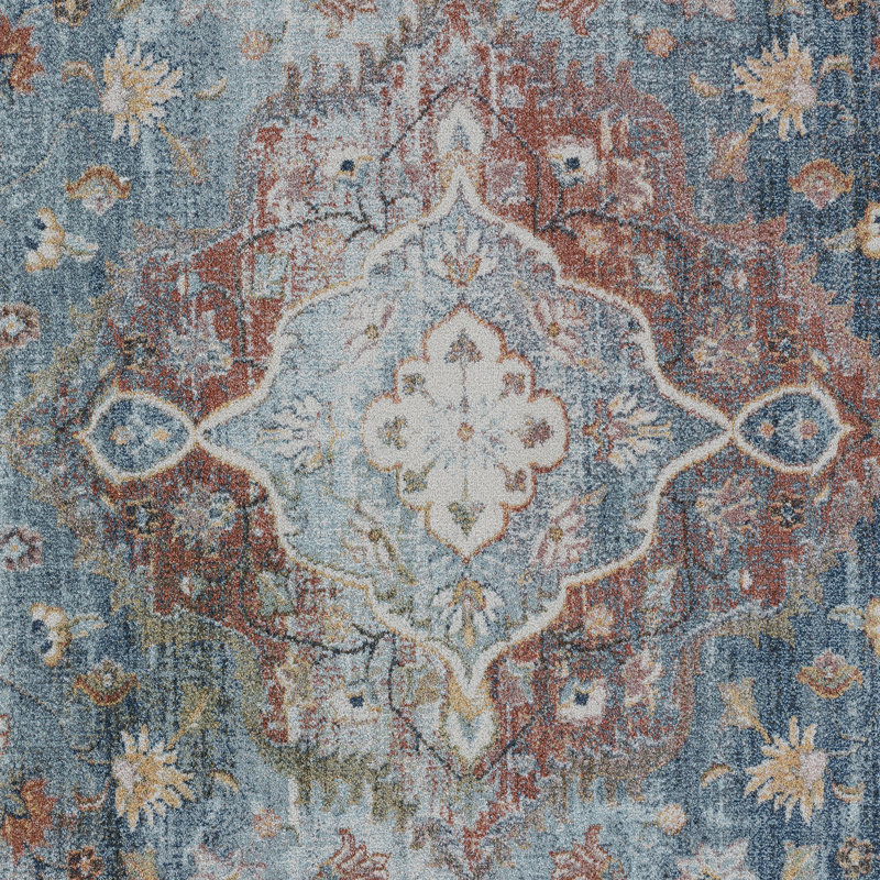 Oriental Chic Farmhouse Blue/Cream Area Rug, Round 5'3"