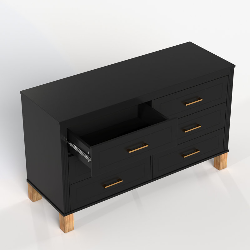 Armoire de rangement en bois à 6 tiroirs avec poignées en métal, Noir