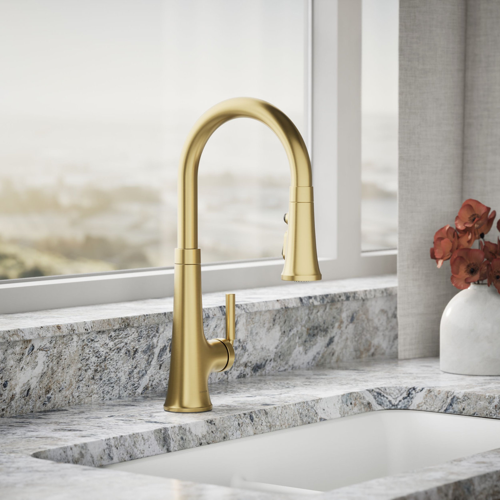 Tone Pull-Down Kitchen Faucet, Vibrant Brushed Moderne Brass