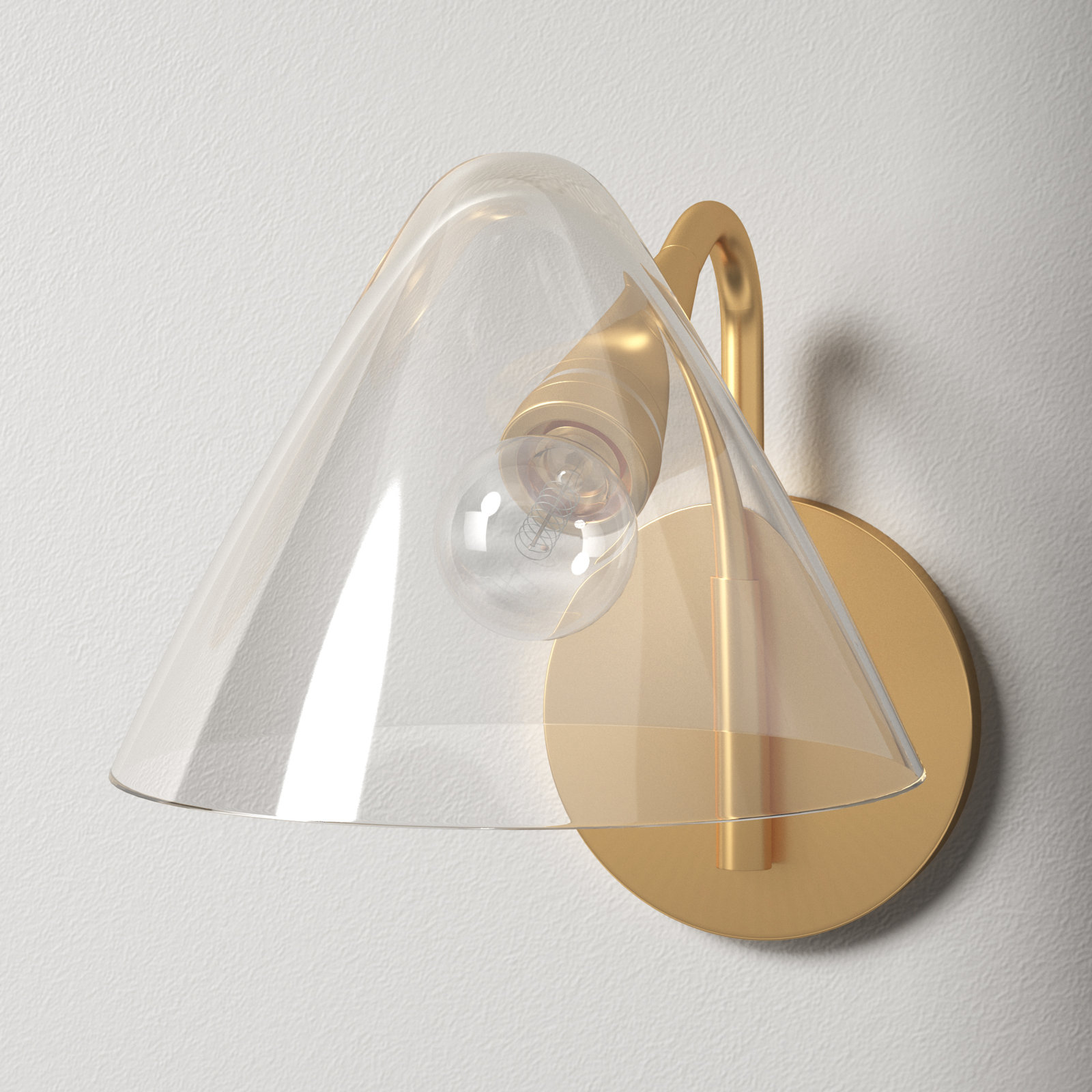 Kilby Single Light Glass Dimmable Armed Sconce, Aged Brass