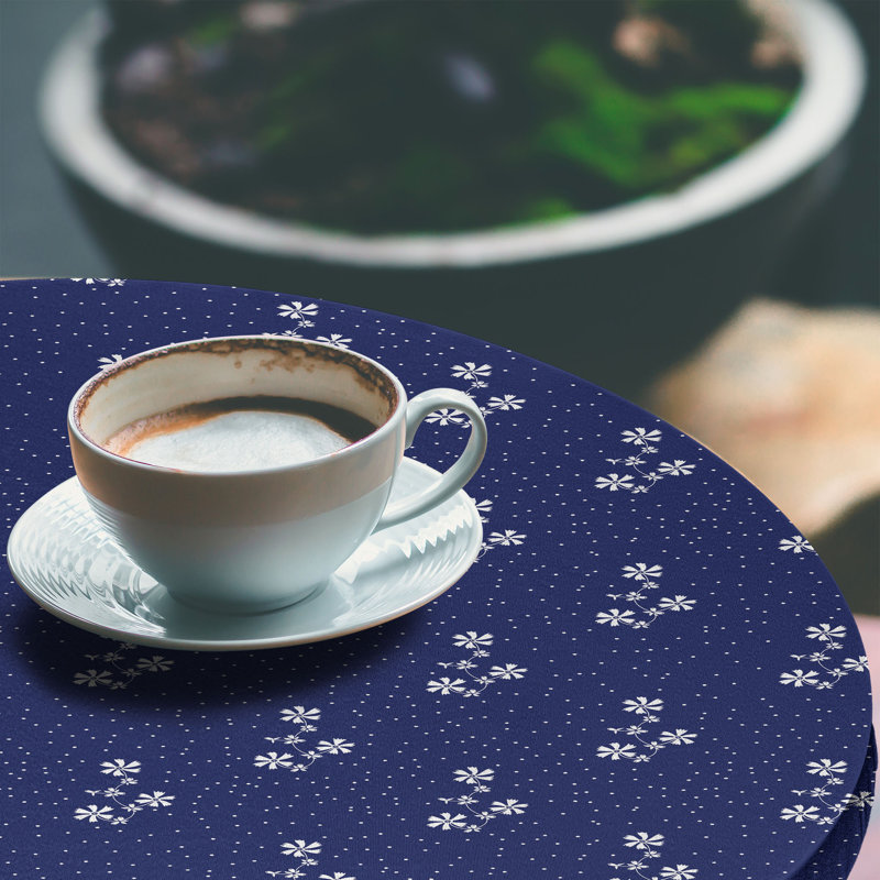 East Urban Home Country Fitted Round Tablecloth Navy and White, 67.72" Round