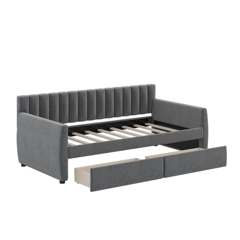 Lit de jour simple tapissier avec tiroirs, Gris