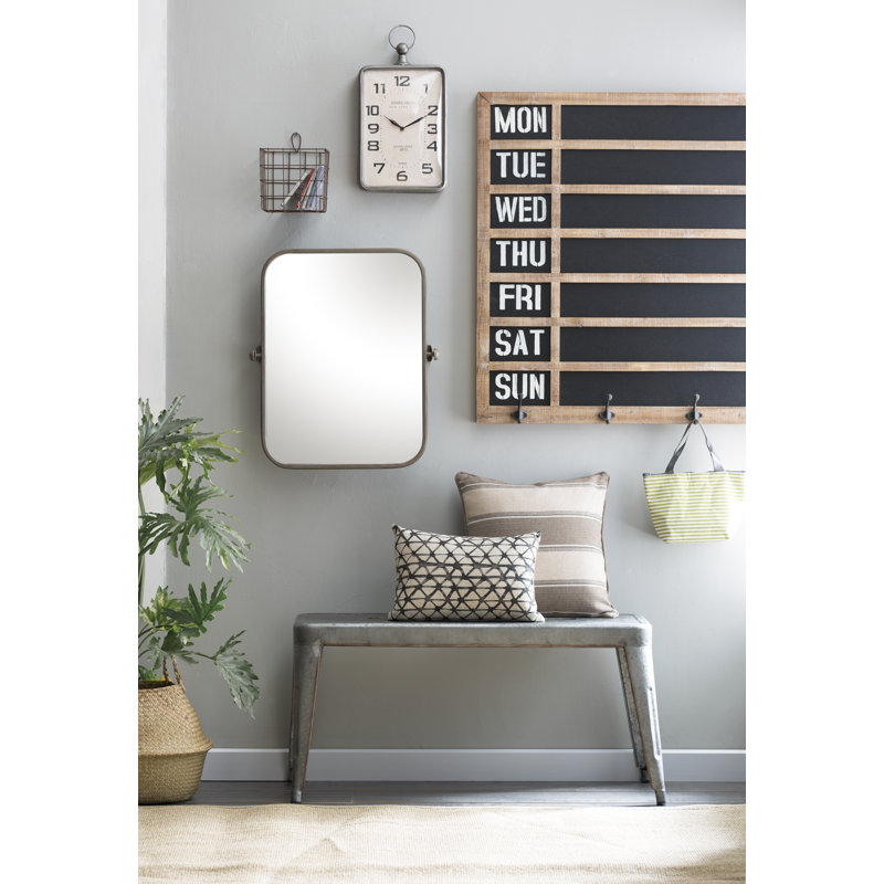 Rectangle Metal Hanging Wall Clock with Wood Handle