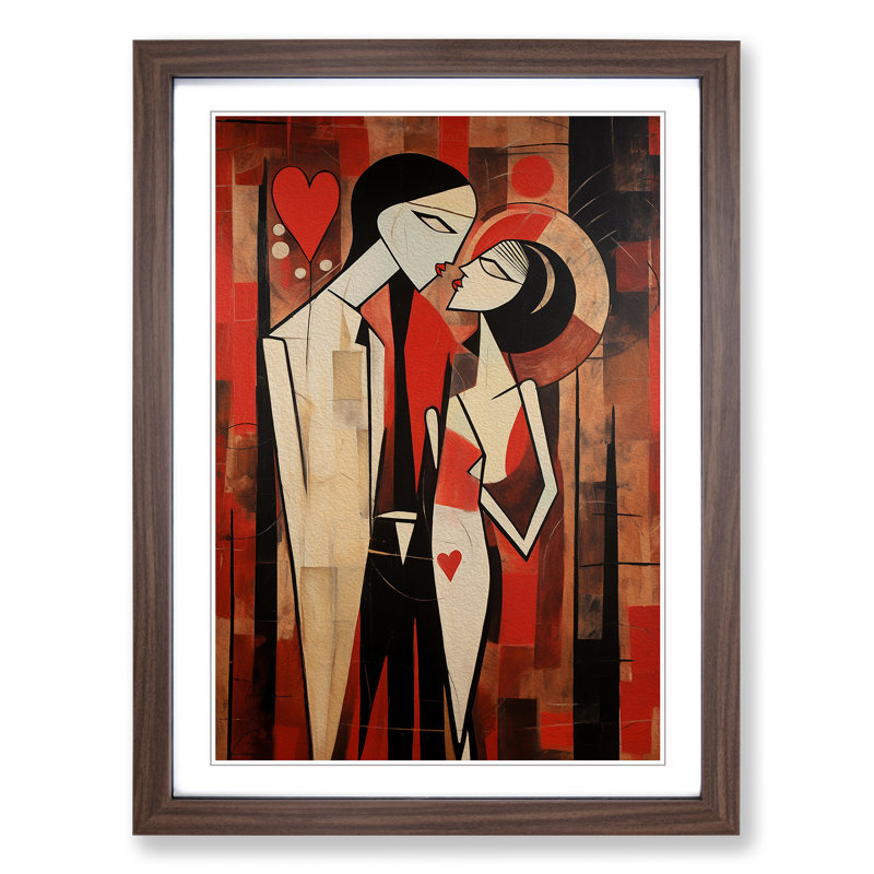 Lovers Dadaism - Single Picture Frame Print on Wood, Walnut Framed, 64cm H x 46cm W x 2cm D