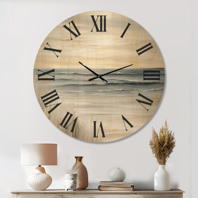 Horloge murale décorative beige « Dune Grass Shoreline », imprimée sur bois