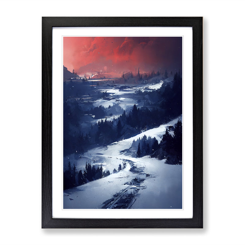 Winter Landscape - Single Picture Frame Painting, 34cm H x 25cm W x 2cm D, Walnut