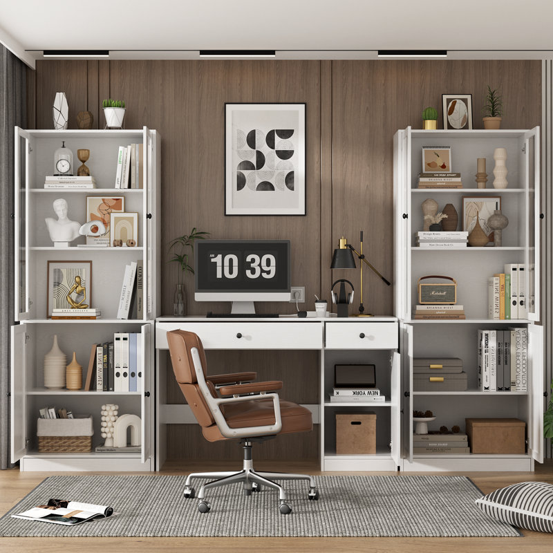 2 Piece Office Set,  47.2" Writing Desk & Set Of 2 Bookcases
