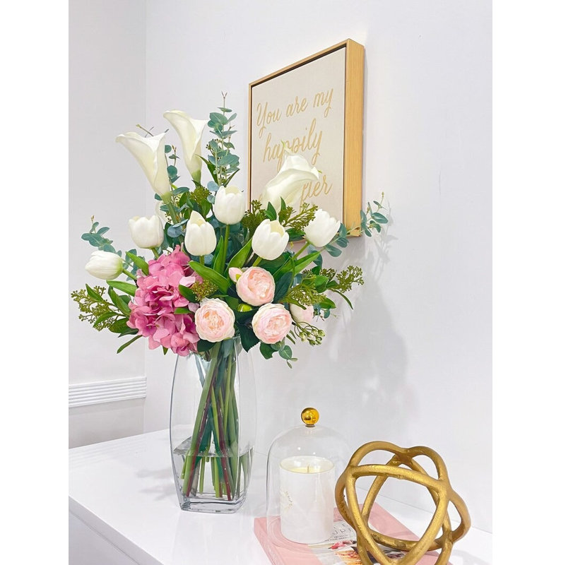 Lilies/Tulip Real Touch Artificial Flowers in Vase