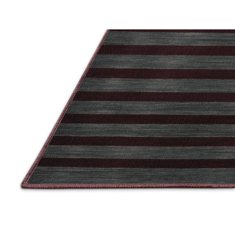 Machine Washable Horizontal Stripes Brown Area Rug, Round 6'