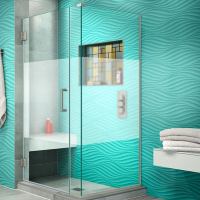 Cabine de douche rectangulaire à charnière sans cadre l 30 po x P 30,38 po x H 72 po Unidoor Plus