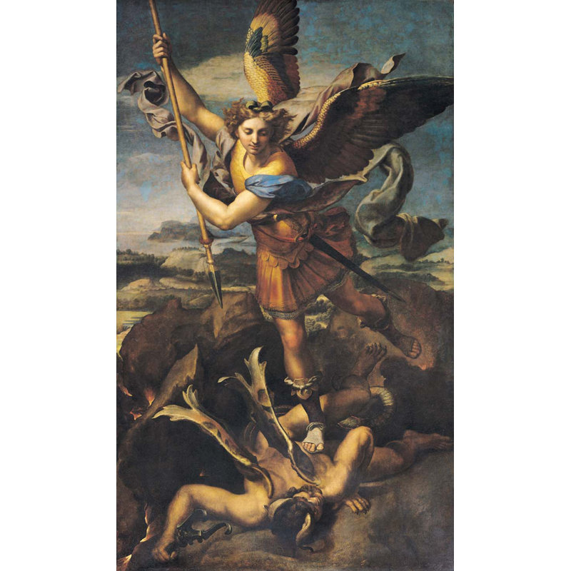 Décalcomanie murale Sanzio St. Michael Over accablant le démon (1518), H 24 po x l 14 po