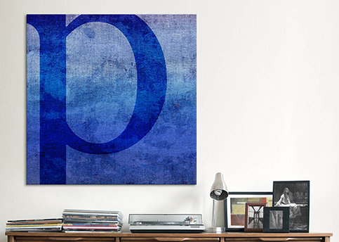 « teinte », art textuel sur toile en bleu, H 37 po x l 37 po x P 1,5 po, P