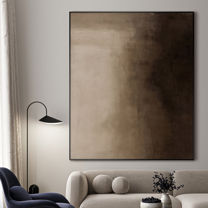 Extra Large Wall Art Fabric Print - Neutral Brown Vertical Gradient Abstract Artwork Decor for Living Room or Bedroom - "Frame Assembly Required (Unfinished Frame)"
