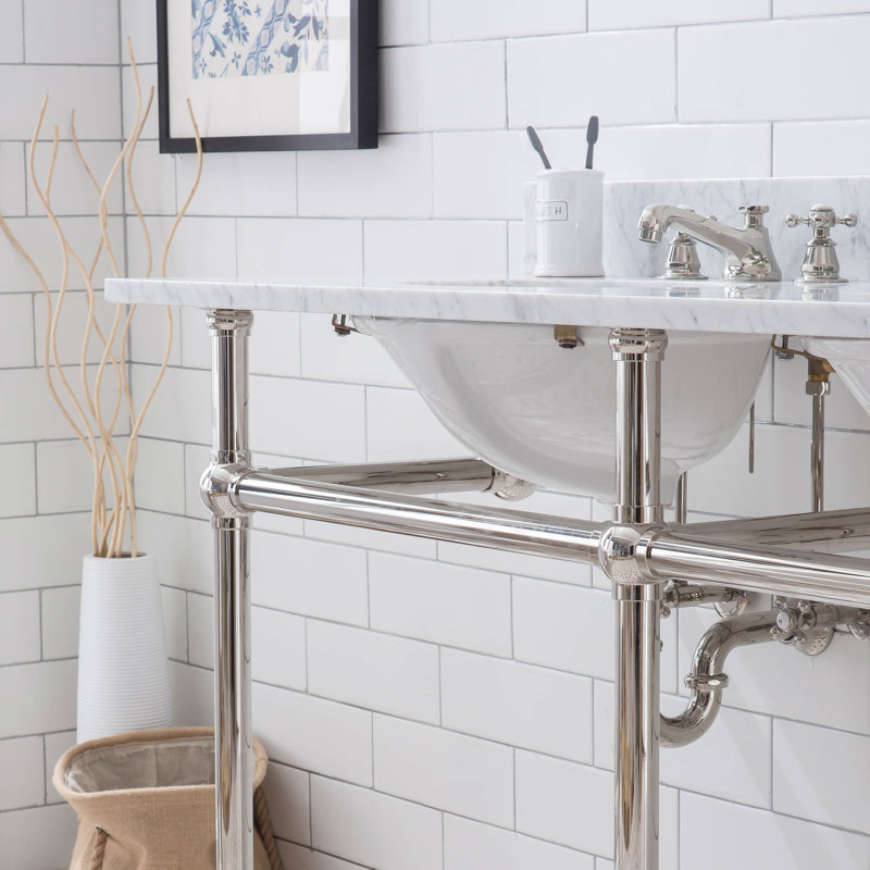 Greyleigh Copeland 60" Stone Oval Bathroom Sink with Overflow, Clear, Polished Nickel