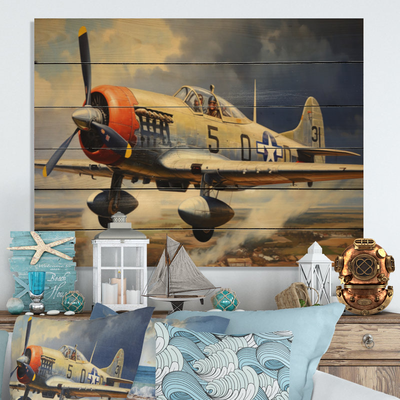 P51B Avion Skyline I - Impression sur bois sans cadre, H 30 po x l 40 po x P 0,78 po