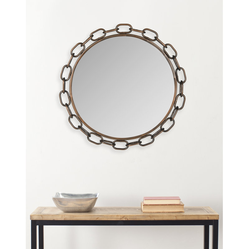 Contemporary 26" Round Bronze Wood Vanity Mirror with Chain Link