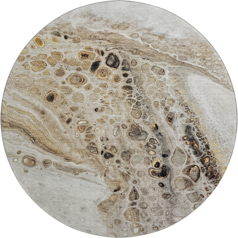 Premium Machine Washable Mayfield AMF1934 Abstract Rug, Round 8'