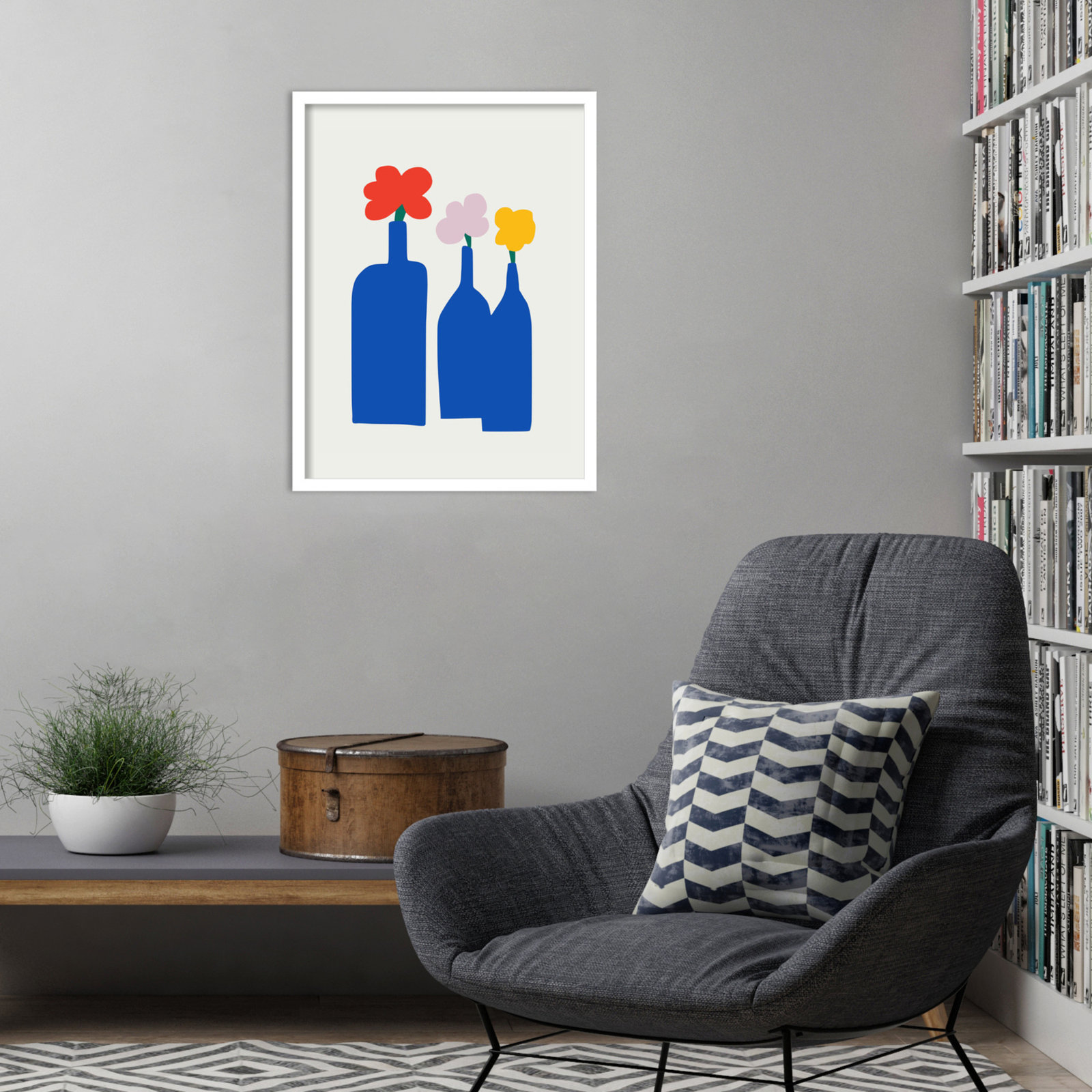 Blue Bottle Vase Print by Little Dean, White, 25" H x 19" W