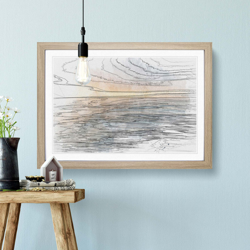 Tranquil Lake Michigan in Abstract - Framed Print, 35cm H x 50cm W x 2cm D, Oak
