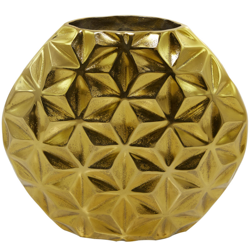 Aluminum Metal Faceted Geometric Decorative Vase, 12.9" H x 13.85" W x 4.55" D, Gold