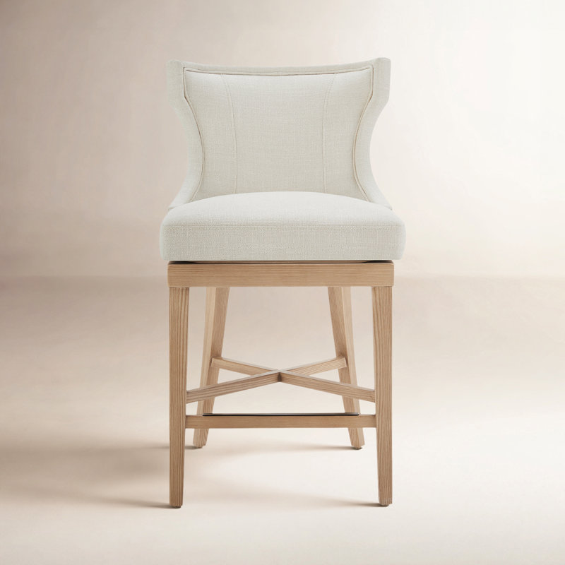 Willow Upholstered Swivel Counter Stool, Effie Linen Performance Linen