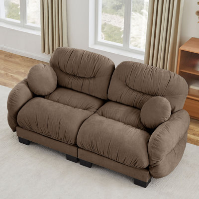Cozy Chenille Fabric 2 Seater Modular Sofa With High-Density Ergonomic Foam Seat, Curved Round Armrests And 2 Round Throw Pillows