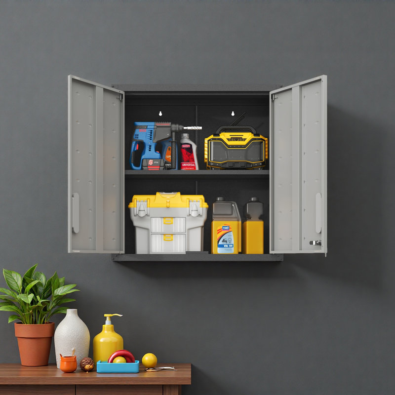Metal Wall-Mounted Tool Storage Cabinet With Locking Door And 1 Shelf For Garage Warehouse,Office,Assembly Required, Gray
