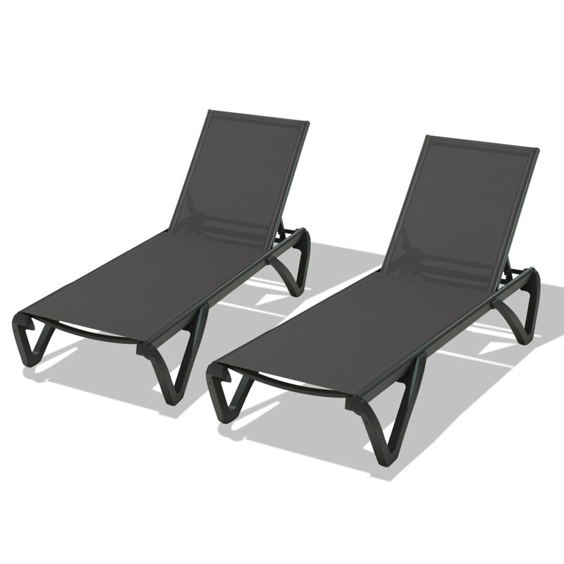 Pool Lounge Chairs Set of 2, Aluminum Adjustable Outdoor Chaise Lounge with Wheels, All Weather Poolside Chairs for Deck Lawn Patio Backyard