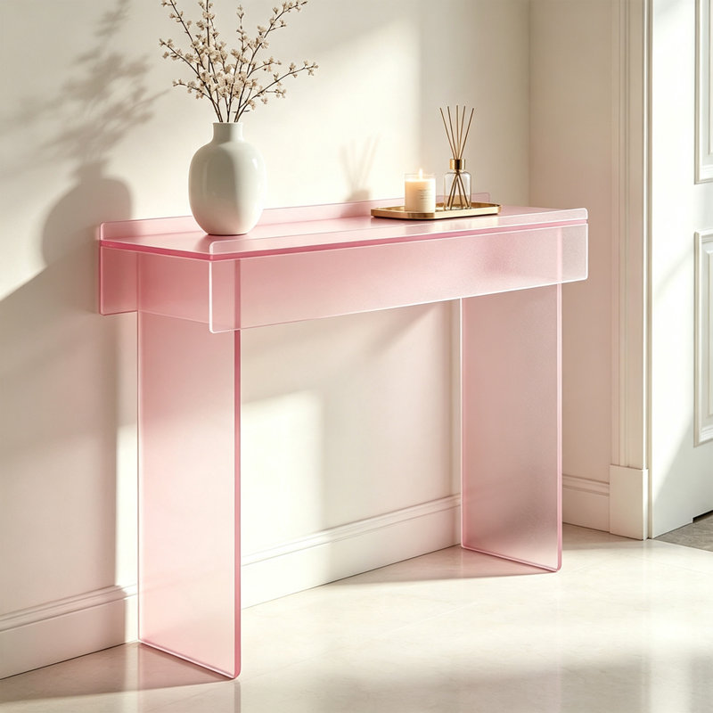 Table console intégrée en acrylique, 31.5" H x 35.43" W x 11.81" D, Rose, Rose, Rose
