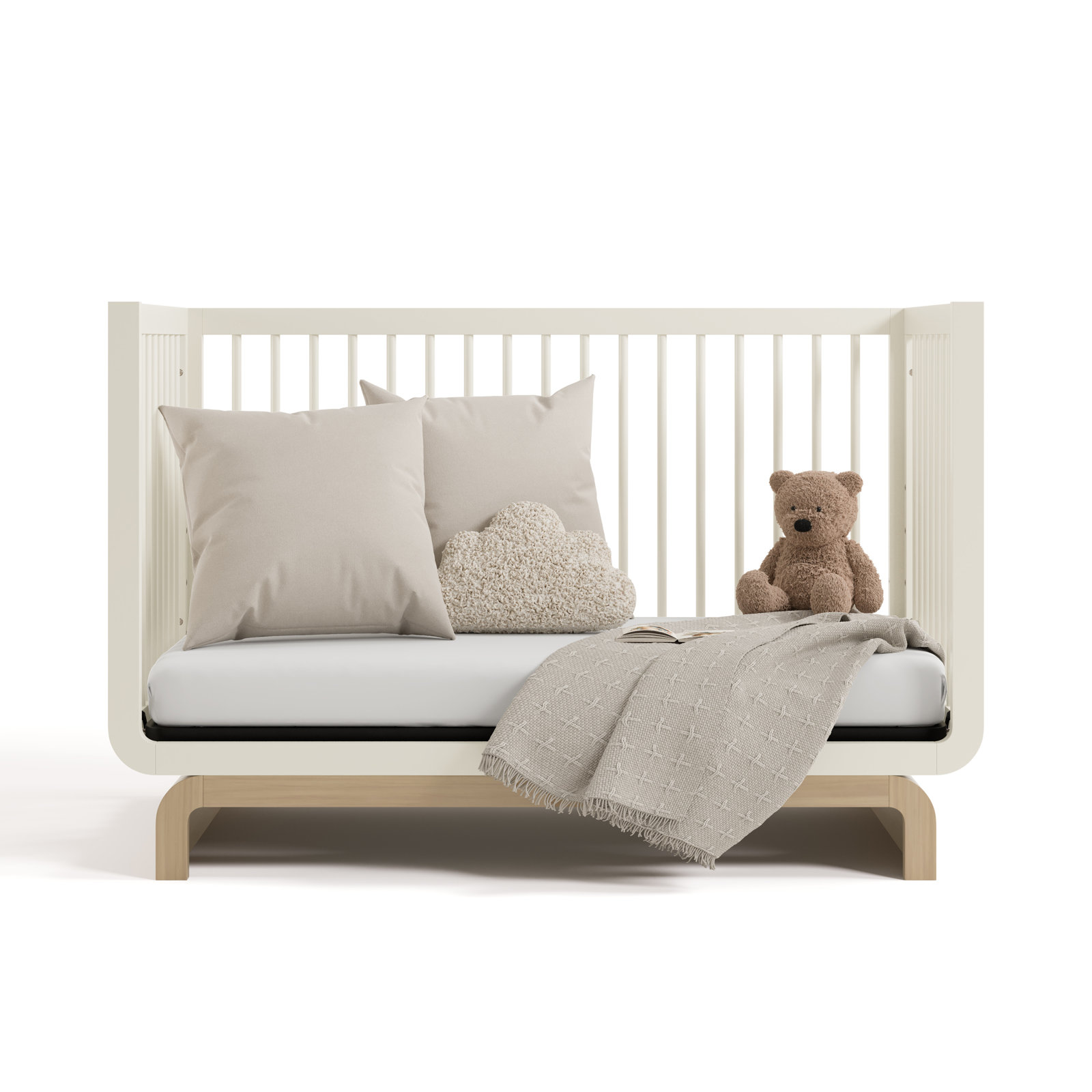 Santorini 5-In-1 Convertible Crib, Frosted Oat/Driftwood, Crib + Mattress
