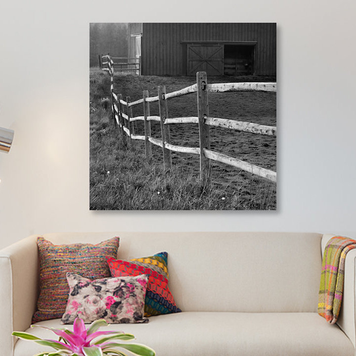 «Barn Fence», photographie sur toile, H 37 po x l 37 po x P 1,5 po, Pas de tapis, Toile tendue