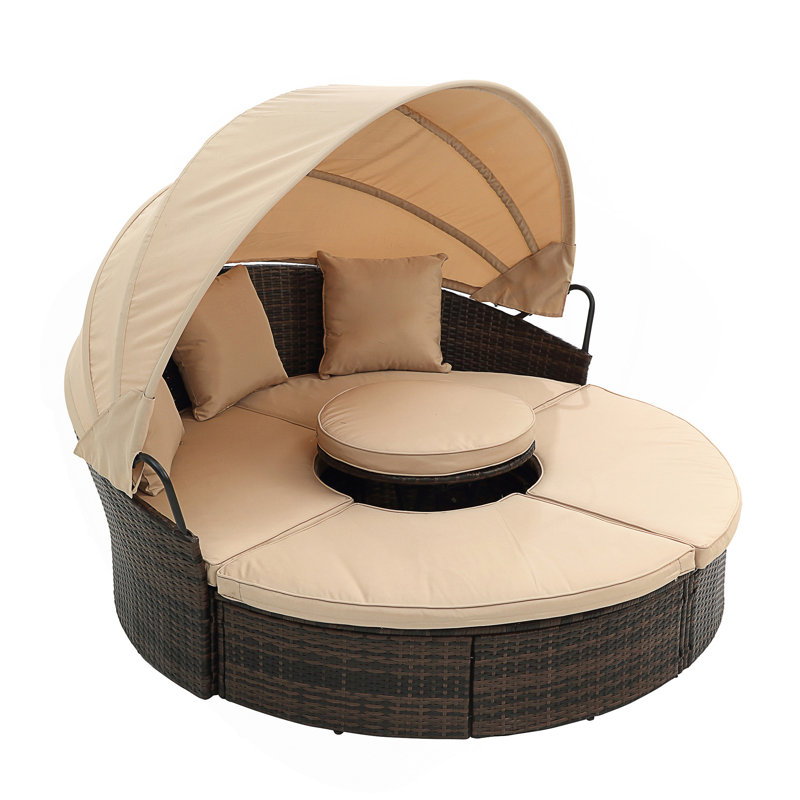 Élévateur modulaire d'extérieur avec table basse, lit de jour d'extérieur avec auvent, Beige
