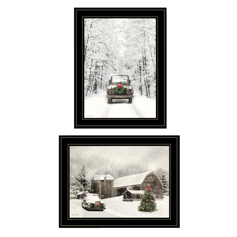 Vignette 2 pièces «Antique Christmas», cadre noir