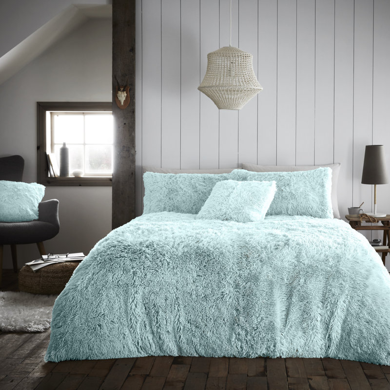 Solid Colour Duvet Cover Set with Pillowcases, Duck Egg, Kingsize - 2 Standard Pillowcases